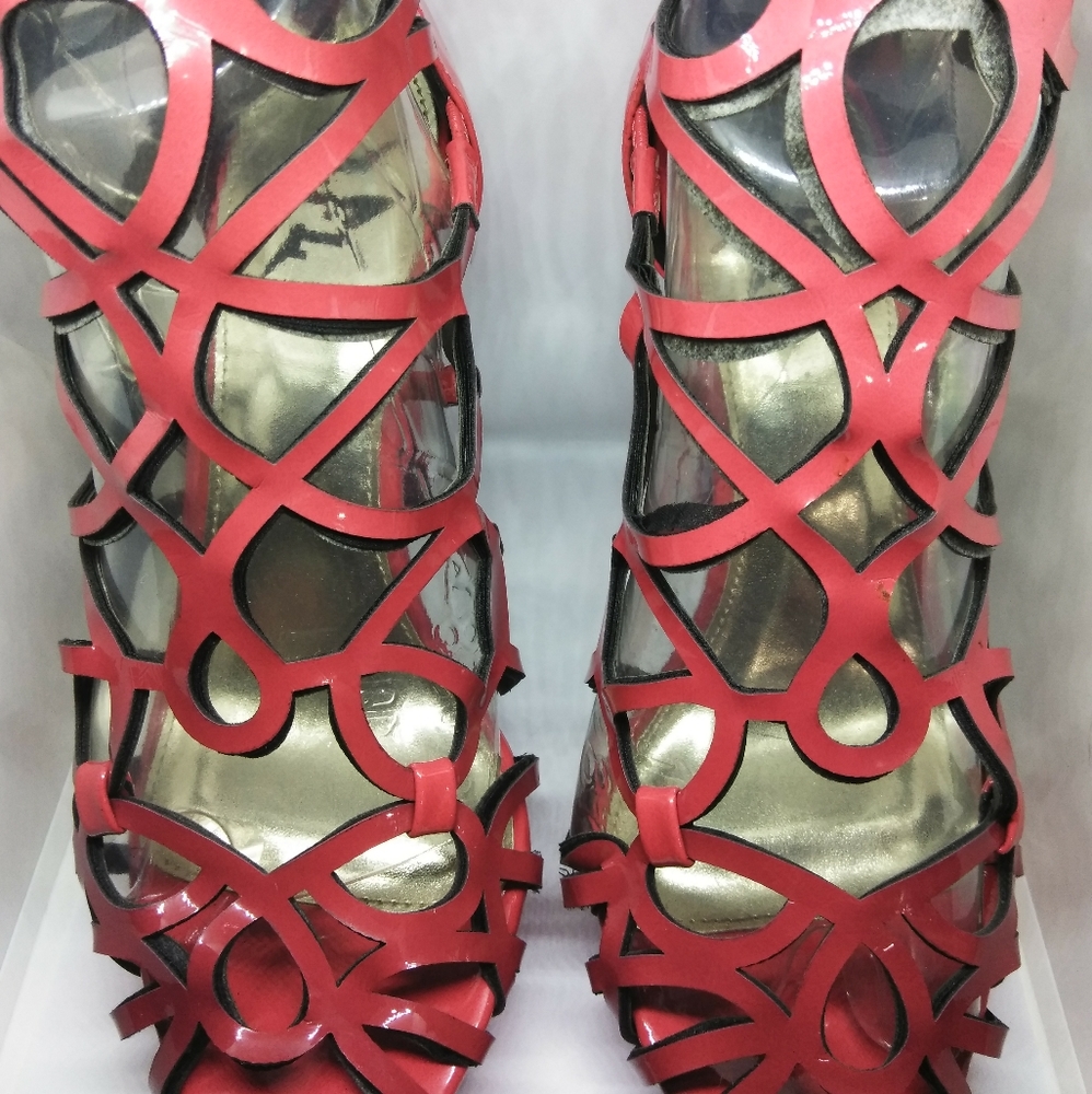 Coral Red Cut Out, Peep Toe Booties